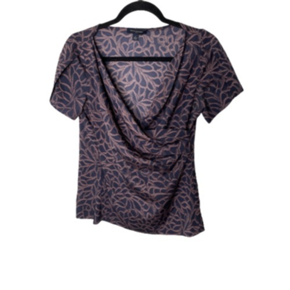 Banana Republic Blouse Womens Size 4 Blue Floral Printed Short Sleeve Top‎